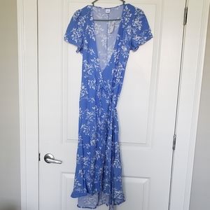 Brand New Gap Blue White Floral Wrap Dress Midi